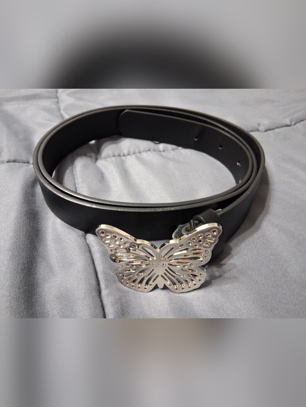 Black Women's Butterfly Buckle Belt - Silver Accent Sz XL